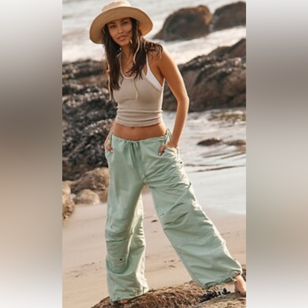Free People Sage Green Track Pants - Medium - NWOT
